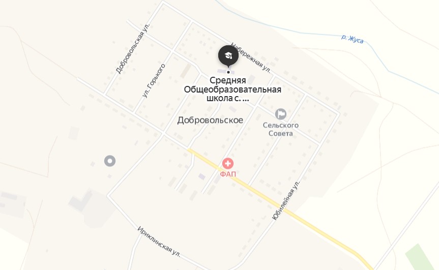МОУ «СОШ с. Добровольское» на карте села Добровольское ул.Комсомольская 21